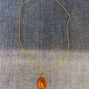 Gold Necklace with Amber Pendant
